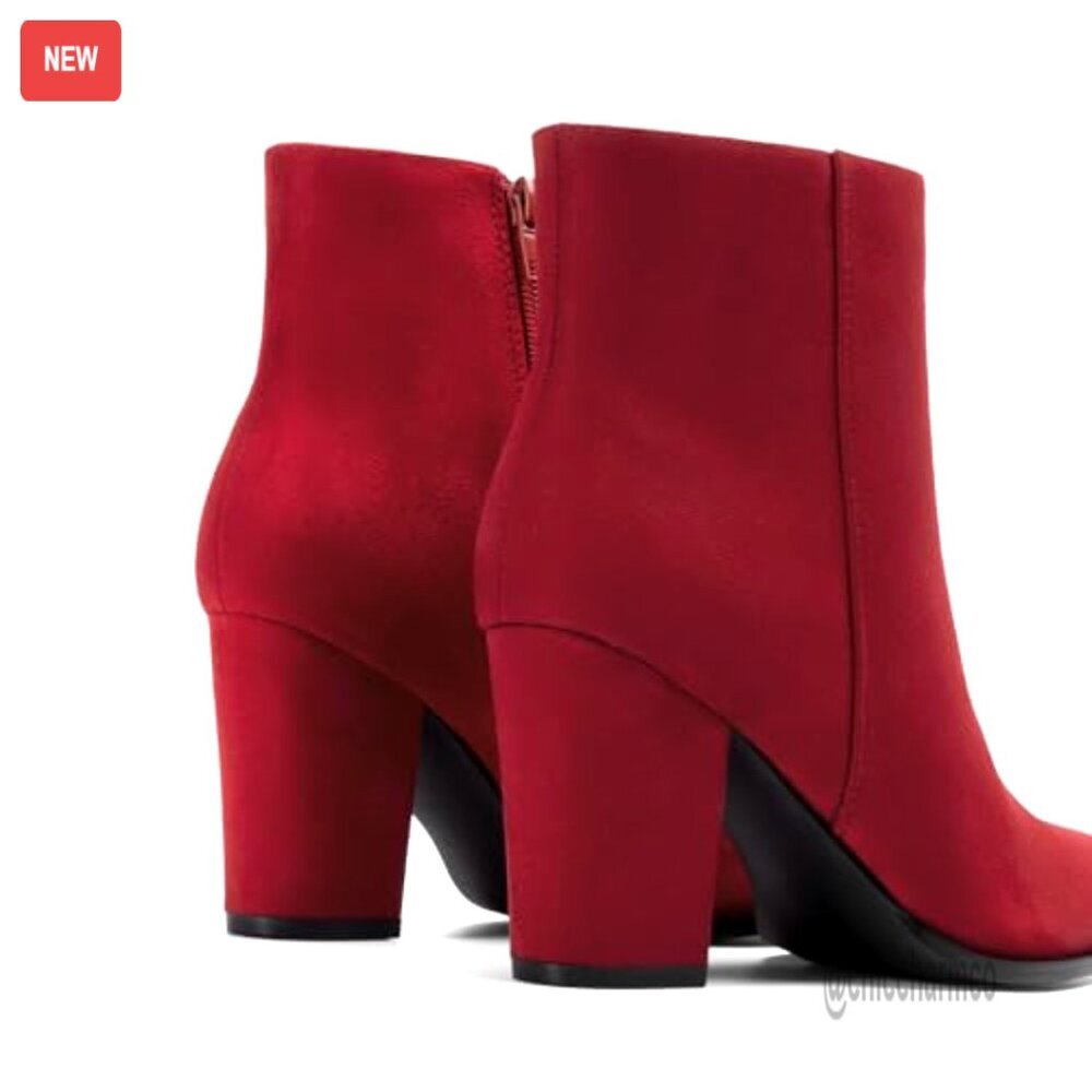 Women's Chunky Block Heel Ankle Boots Pointed Toe Zipper Comfort - Picture 5 of 7